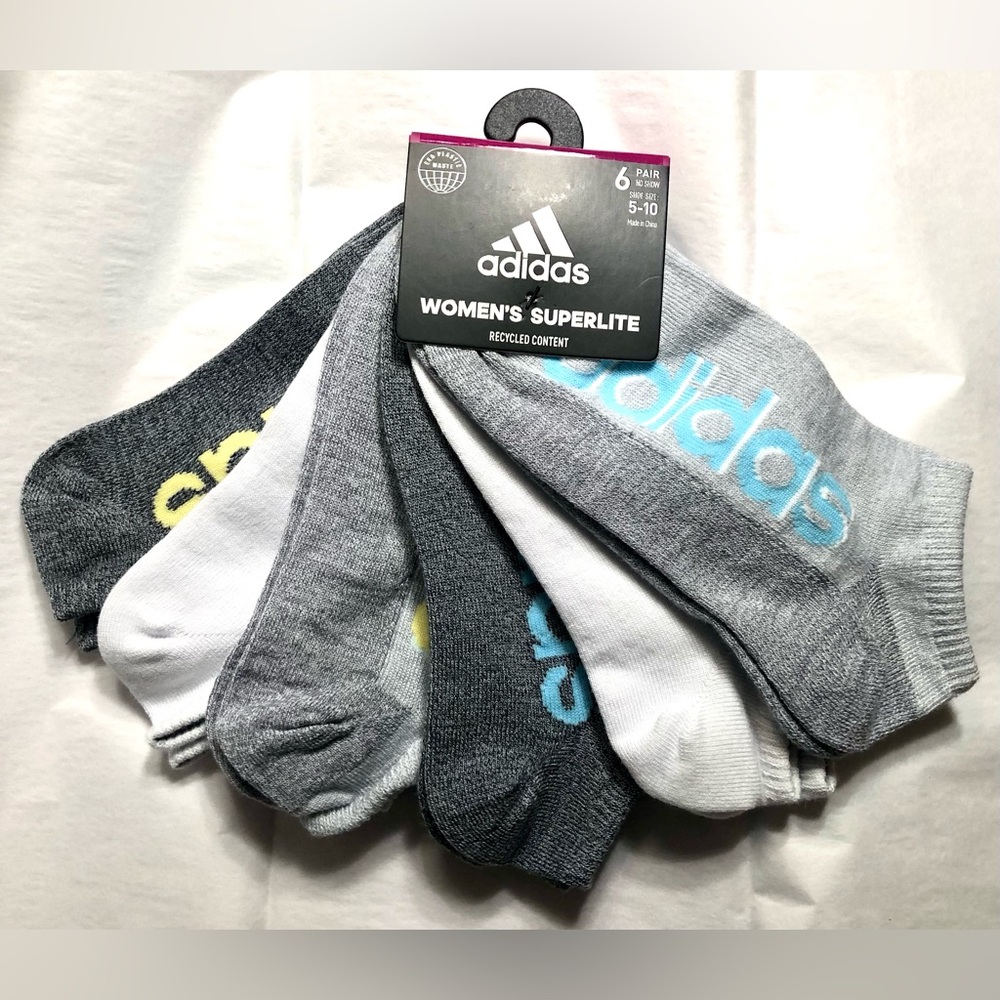 Adidas Socks Women's 6 pair Athletic No Show Superlite Grey's